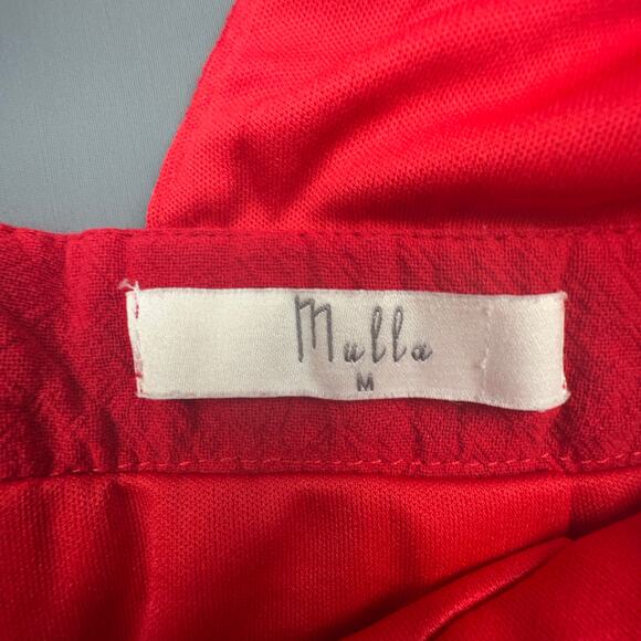 Mulla Red Linen Jumpsuit | Puff Sleeves Deep V Tie Back | Size M - Picture 9 of 10